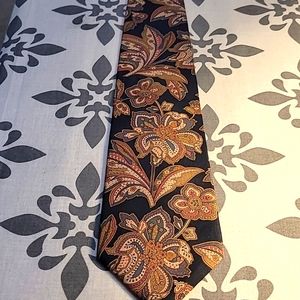 Mallory & Church London Navy Silk Tie with Rose, Gold, Light Blue, and Cream